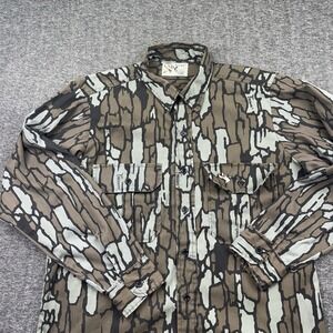 Duck Bay Camo Hunting Long Sleeve Button Up Trebark Camouflage Size L Vtg